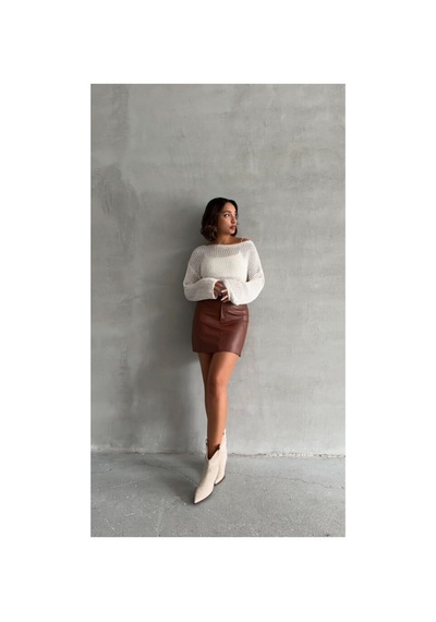 Verymoda Deri Kemerli Etek - F1840 Taba