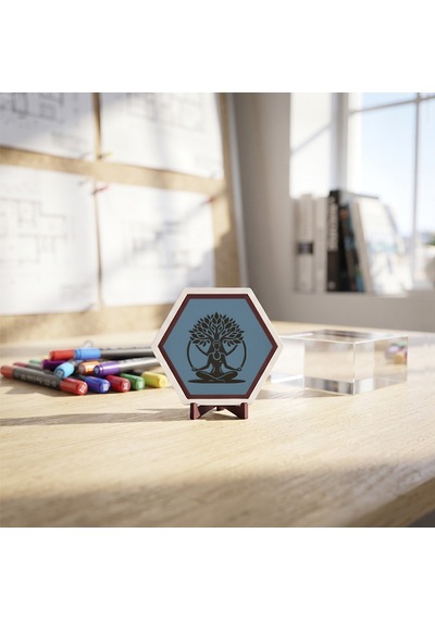 Huzur Veren Meditasyon Ve Hayat Ağacı Motifli Masaüstü Dekoratif Aksesuar Çalışma Masaları İçin Modern 10x10 Cm, Gök Mavi