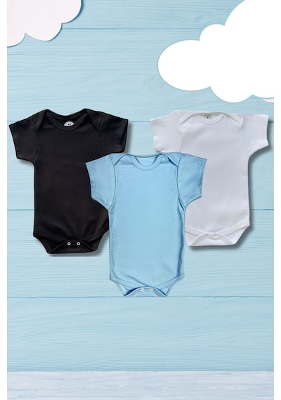 Betül Bebek Kısa Kollu 3'lü Organik Pamuk Çıtçıtlı Bebek Body&zıbın Siyah,mavi,beyaz Çok Renkli