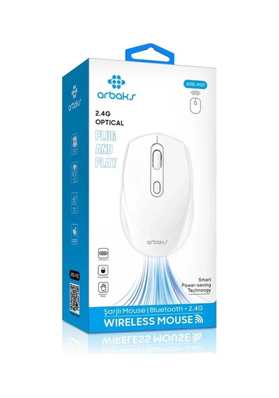 Arb-m01 Bluetooth + 2.4g Usb-c Şarjlı Kablosuz Mouse - Beyaz