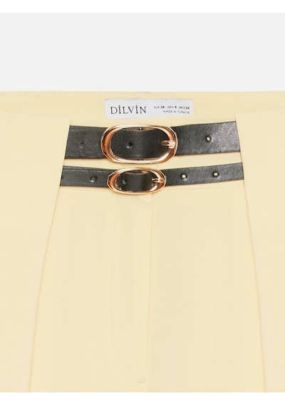 Dilvin 72670 Çift Kemerli Pileli Pantolon-sarı