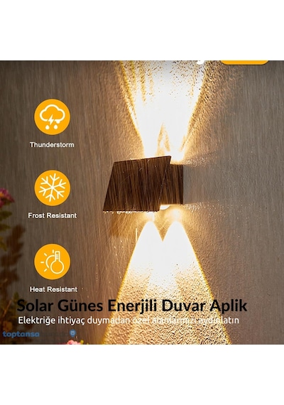 Technosmart 2adet Güneş Enerjili Çift Taraflı 4 Ledli Aplik Sarı Işık Duvar Lambası Bahçe Aydınlatma