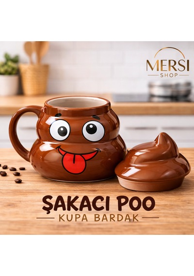Şakacı Poo Emoji Kupa Bardak Kapaklı Komik Seramik Kahve Ve Çay Kupası Kahverengi