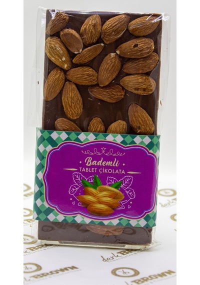Dark Brown Bademli Sütlü Tablet Çikolata El Yapımı Gerçek Bar Çikolata 3 x 100 G