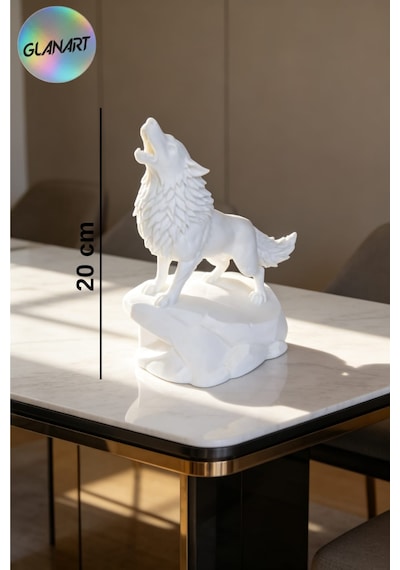 Hediyelik 3 Boyutlu Uluyan Kurt Figürü 3d Filament 1 Adet Beyaz