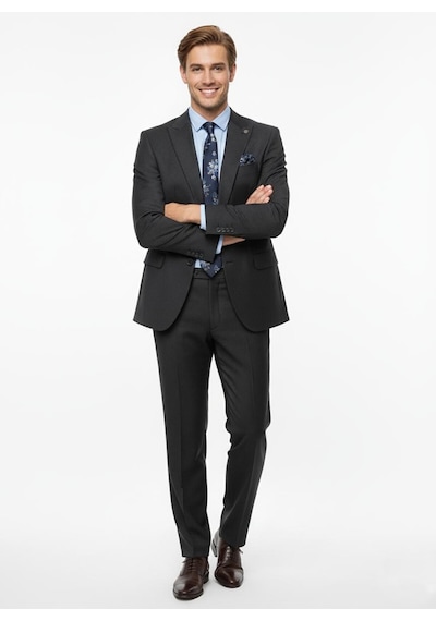 Presto Erkek Slimfit Çizgili Yün Takım Elbise 6 Drop Siyah 2127-001 Siyah