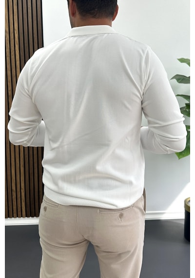 Edwox Erkek Çizgi Desenli Normal Kalıp Kazak Beyaz Edw422 Beyaz