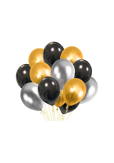 70 Adet Metalik Siyah,gümüş Gri,gold Altın Sarısı Parlak Balon Helyumla Uçabilen