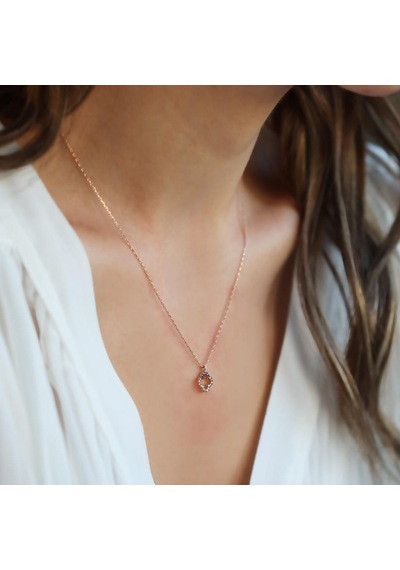 Mini Yonca Figürlü Rose Gold Kaplama Zirkon Taşlı Gümüş Kolye Gümüş