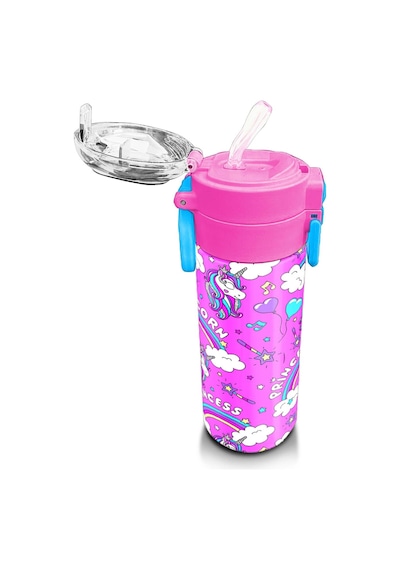 Coral High Kids Mor Açık Pembe Unicorn Desenli Pipetli Ve Direkt İçim Çelik Termos 500 Ml 31978 Açık Pembe - Pembe