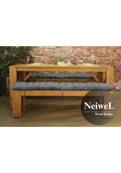 Neiwel Garden Mora Doğal Ahşap Banklı Bahçe Masa Takımı-100-200 Takım Açık Ceviz