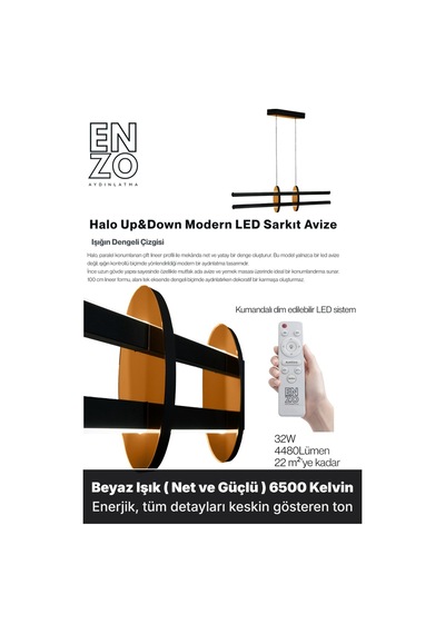 Halo Bronz Lineer Led Sarkıt Avize Kumandalı Dim Edilebilir Yukarı & Aşağı Işık Beyaz Işık