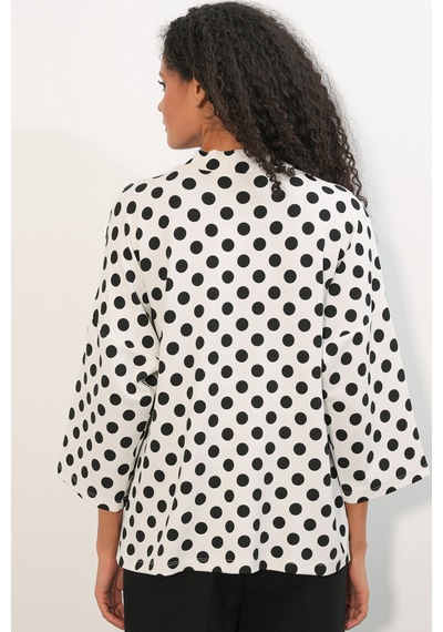 Bigdart Kadın Örme Puantiyeli Kimono 5996 - Beyaz