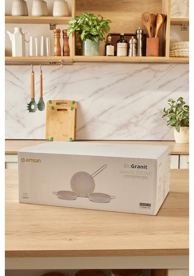 Emsan Biogranit White Stone 3 Parça Tava Sahan Seti Beyaz
