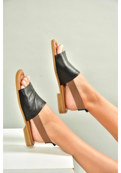 Fox Shoes U944704203 Siyah Hakiki Deri Kadın Sandalet Siyah-hakiki Deri