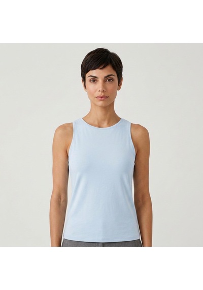 Bonbon Kadın Basic Kolsuz İçi Yarım Astarlı Tshirt Bb2538 Mavi