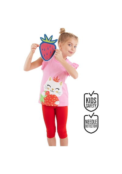 Çilek Kız Çocuk Yazlık Fırfırlı T-shirt Tayt Takım