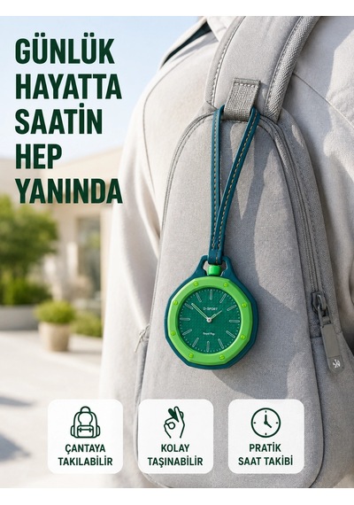 Mey İthalat Çanta Charmı Askılı Analog Taşınabilir Saat Günlük Aksesuar Yeşil