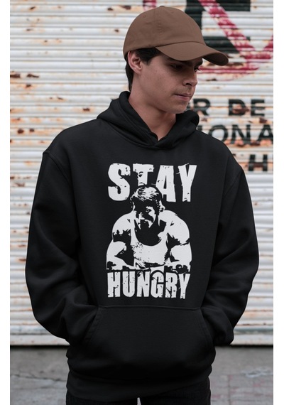 Sevbano Stay Hungry Arnold Bodybuilding Fitness Gym Baskılı Unisex Oversi Siyah