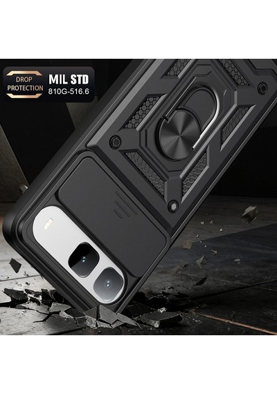 Caseonn Tecno Spark 40 5g Kılıf Sürgülü Kamera Korumalı Yüzüklü Mıknatıslı Tank Kapak Lacivert