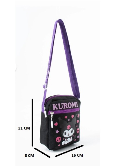 Trg Polo Siyah Kuromi Çocuk Omuz Çantası 3 Bölmeli Su Geçirmez Kumaş 21 16 6 Cm Siyah - Mor