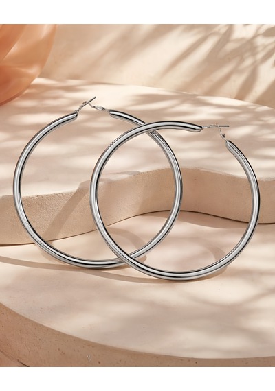Xl Halka Boru Model Gümüş Renk Çelik Küpe 8cm Silver