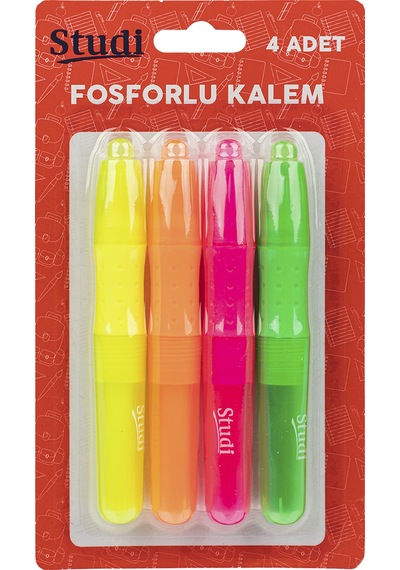 Studi Fosforlu Kalem 4'lü Çok Renkli