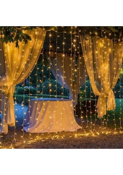 3x2 Metre Perde Led Animasyonlu 12 Saçaklı 240 Ledli Fişli 8 Fonksiyonlu Sarı