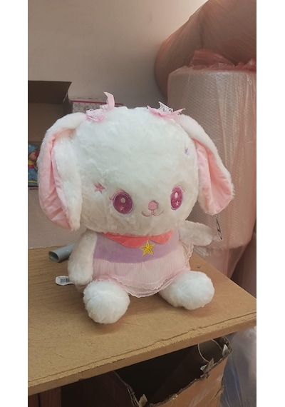 Oyuncak Peluş Pembe Elbiseli Sevimli Tavşan 45 Cm