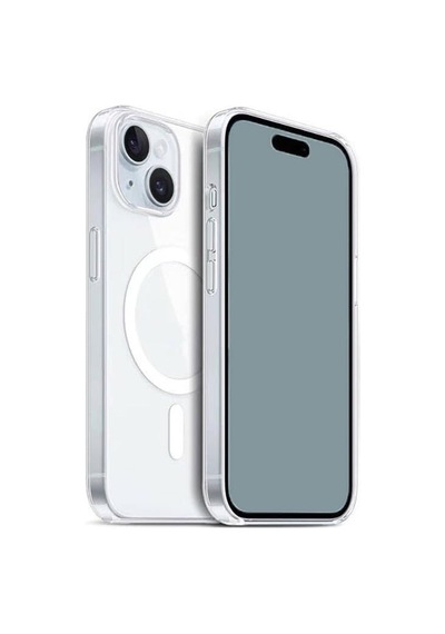Apple İçin Uyumlu İphone 15 Plus Kılıf M-safe Şarj Özellikli Şeffaf Sert Pc Zore Embos Kapak Renksiz 50 x 22