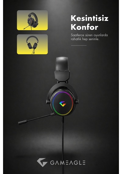 Gameagle Auralis 7.1 Rgb Kablolu Mikrofonlu Profesyonel Oyuncu Kulaklığı Siyah