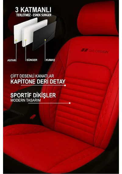 Mini Countryman R60 Cooper D 1.6 112 Hp All4 2012 Uyumlu Spor Serisi Deri Kırmızı Oto Kılıfı Tam Set,