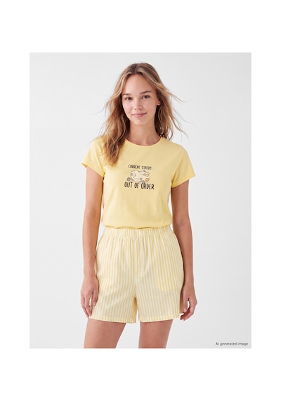 Lcw Young Sarı Baskılı Kadın Şortlu Pijama Takımı