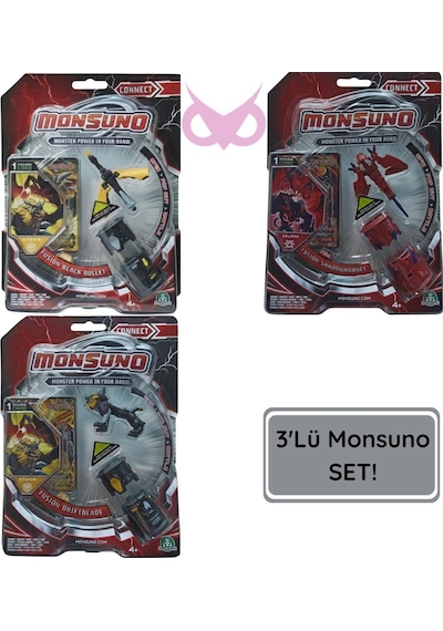 Monsuno Lisanslı 3 Lü Fusion Figür Seti Black Bullet, Shadowhornet, Driftblade Tek Beden
