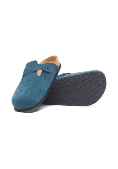 Comfortfusse Capri - Erkek Ortopedik Hakiki Deri Sabo Terlik Lacivert Nubuk Deri