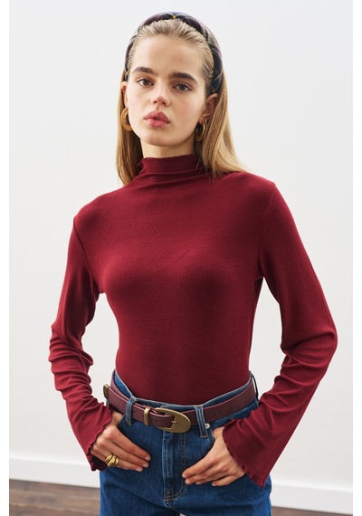 Manuka Balıkçı Yaka Bluz Bordo Bordo
