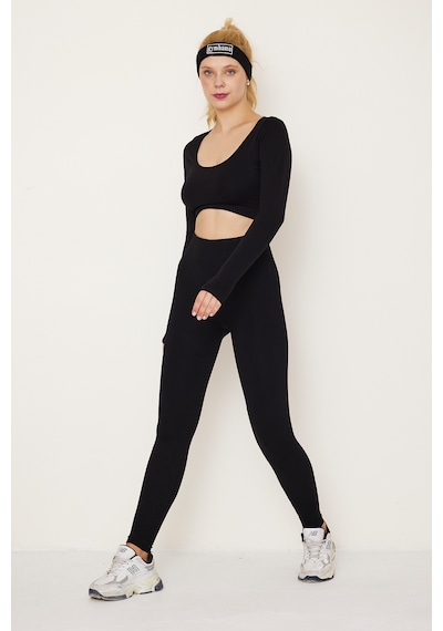 Gymhams Siyah Kalçası Büzgülü Push Up Kalça Şekillendirici Tayt Seamless