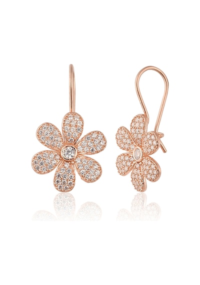 Zanaatsilver 925 Ayar Gümüş Zirkon Taşlı Rose Kaplama Papatya Mengeç Küpe