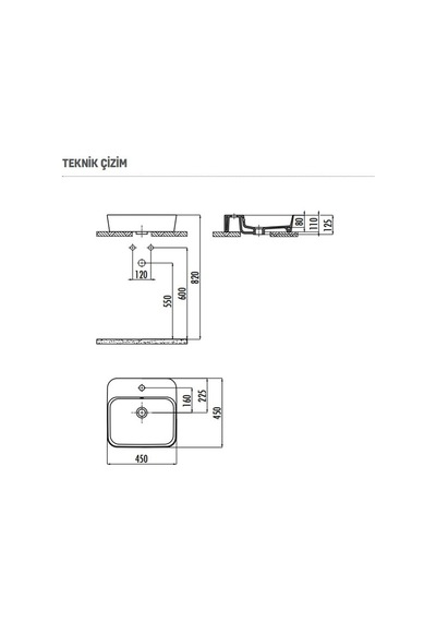 Creavit LP046 Loop Tezgah Üstü Kare Çanak Lavabo 45 CM