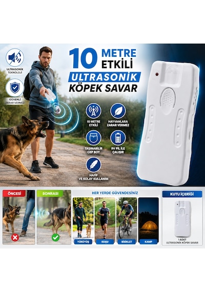 Saldırgan Köpek Kedi Ultrasonik Savar 10 Metre Etkili Uyarıcı