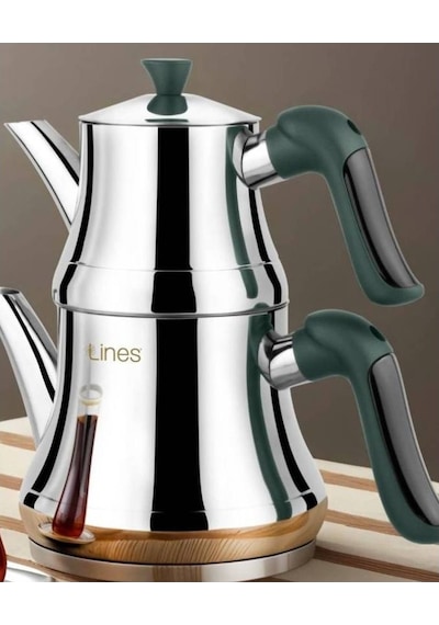 Lines Naz Mini Çaydanlık Kristal Kulp Yeşil Soft Inox