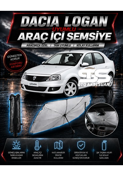 Dacia Logan Araç Ön Cam Güneşliği Katlanabilir Şemsiye Oto Güneşlik Uv Korumalı Gölgelik Araba Oto Şemsiyesi