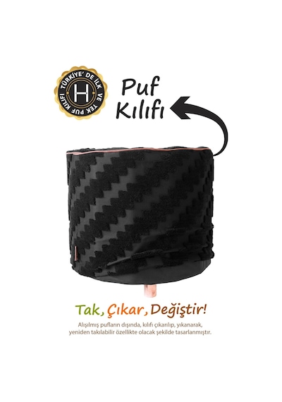 Yıkanabilir Puf Tabure Kılıfı Tak-Çıkar-Değiştir-Yenile Orta Sehpa Kılıfı By Zigzag Siyah