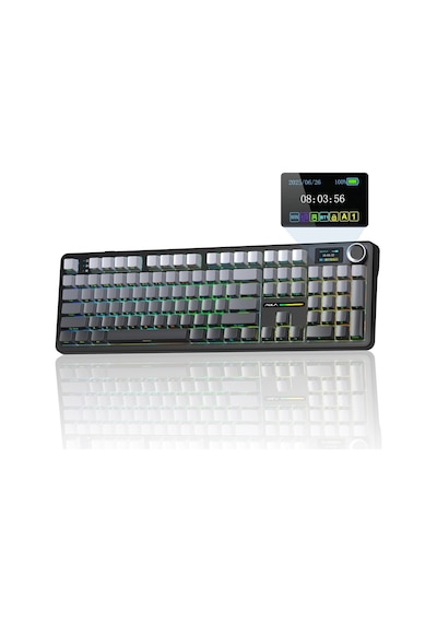 Aula F108 Pro Ekranlı Mekanik Klavye Zephyr Switch Rgb Hot Swap 8000mah Makrolu Oyuncu Klavyesi Gri