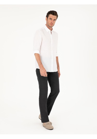 Cacharel Siyah Slim Fit %100 Keten Pantolon