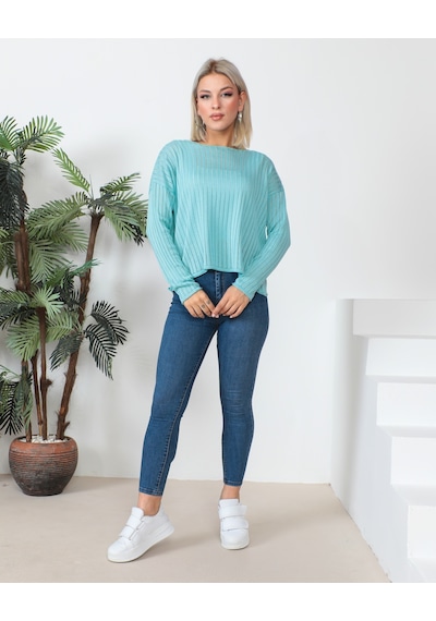 Uzun Kollu Ajurlu Bluz 23aj0021-turkuaz