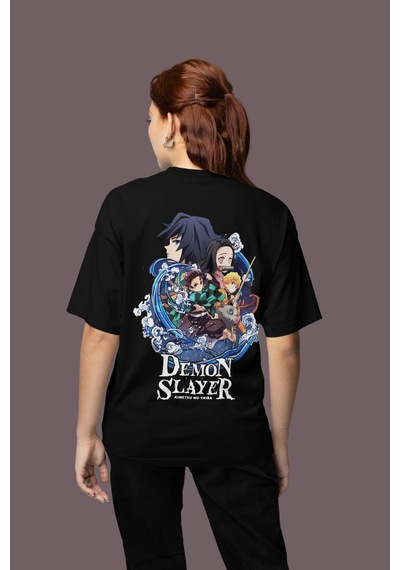 Sevbano Demon Slayer Kimetsu No Yaiba Sırt Baskılı Unisex Oversize Anime Siyah