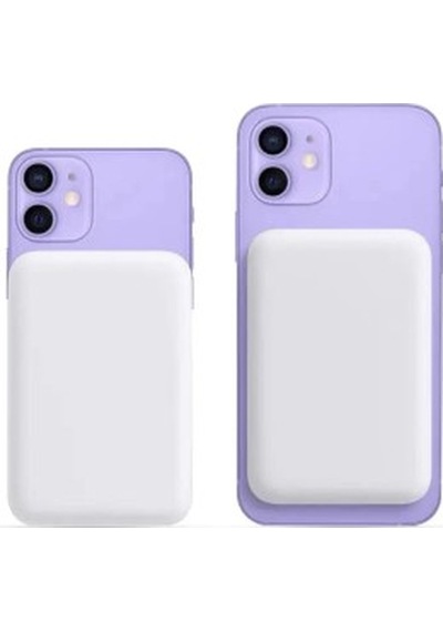 10000 Mah Batarya Kablosuz M-safe Battery Pack Kablosuz Wireless Şarj Powerbank Beyaz
