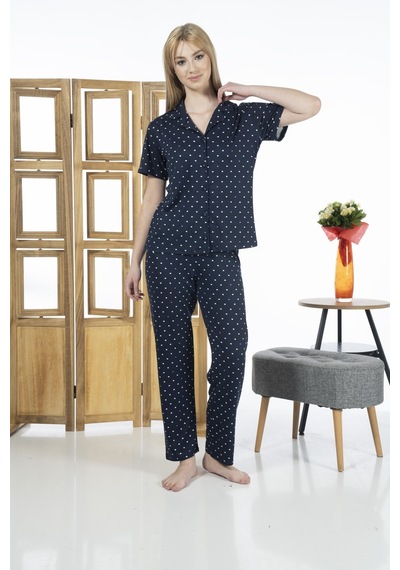 Estiva 24151 Kadın Kısa Kol Boydan Düğmeli Gömlek Pijama Takımı 001