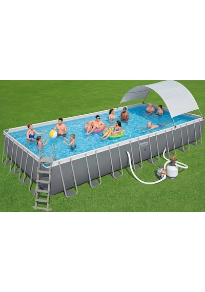 Bestway Power Steel Gölgelikli Prefabrik Dikdörtgen Yer Üstü Havuz Seti 956 Cm X 488 Cm X 132 Cm Bw600